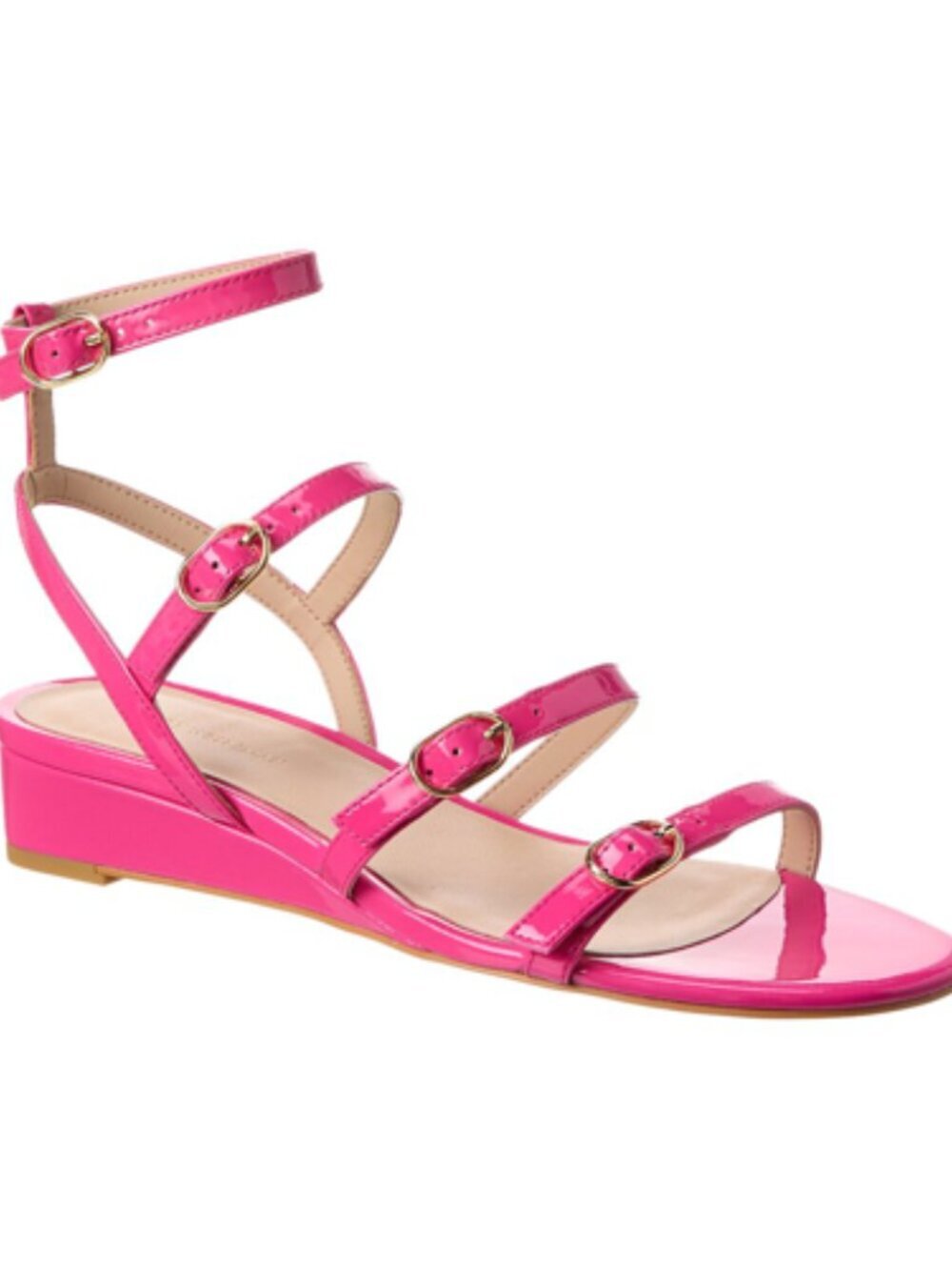 Stuart Weitzman Grecian Buckle Wedge Sandal In Pink. Sz: 8